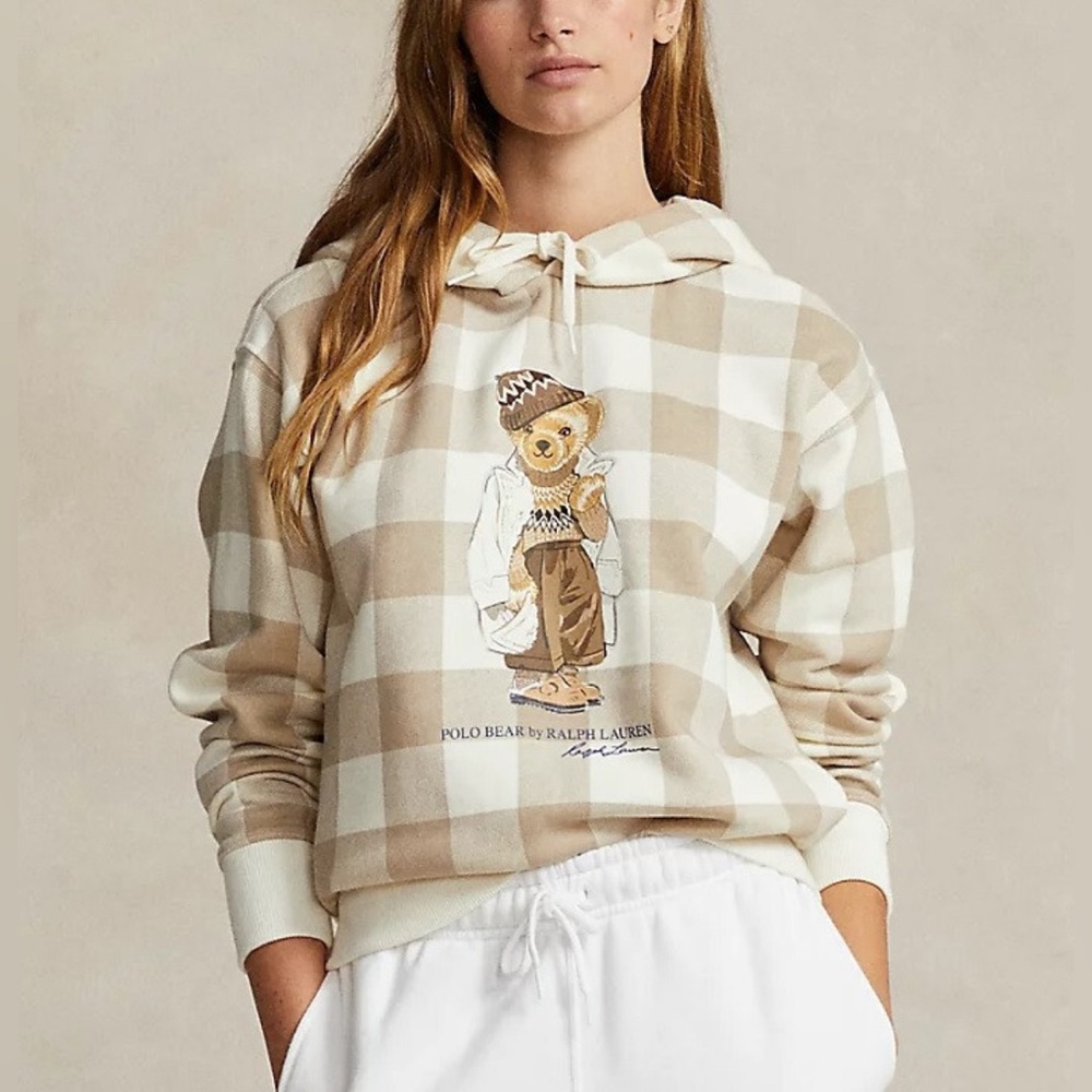 Ralph Lauren Women's Tan Checkered Bear Hoodie